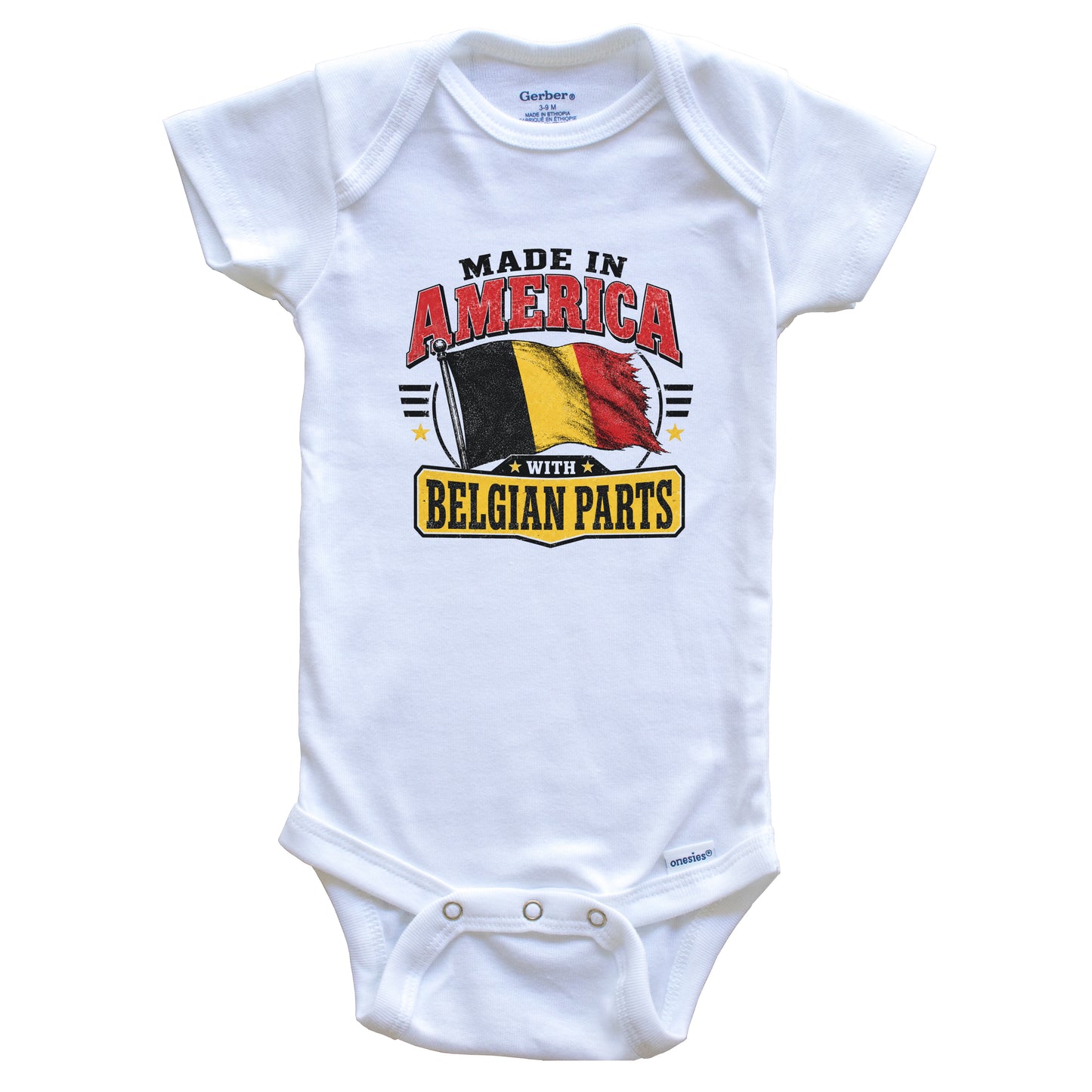 Made In America With Belgian Parts Belgium Flag Baby Bodysuit