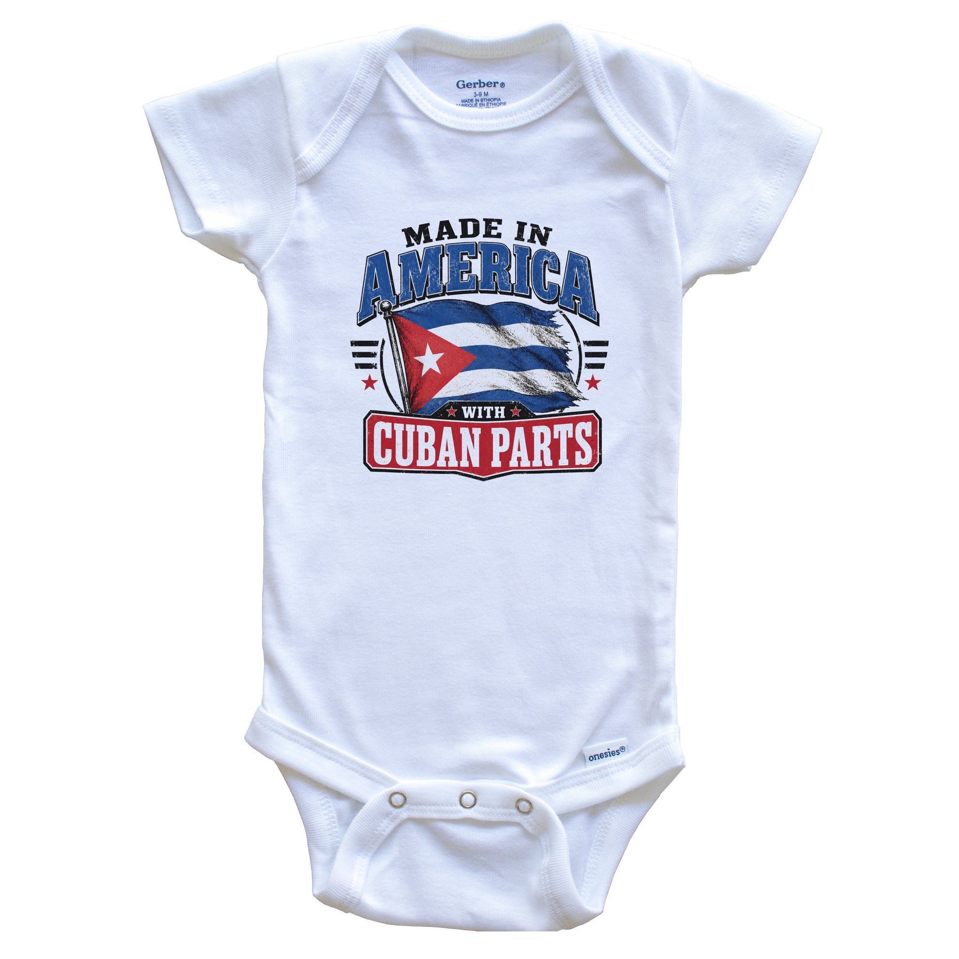 Made In America With Cuban Parts Cuba Flag Baby Bodysuit