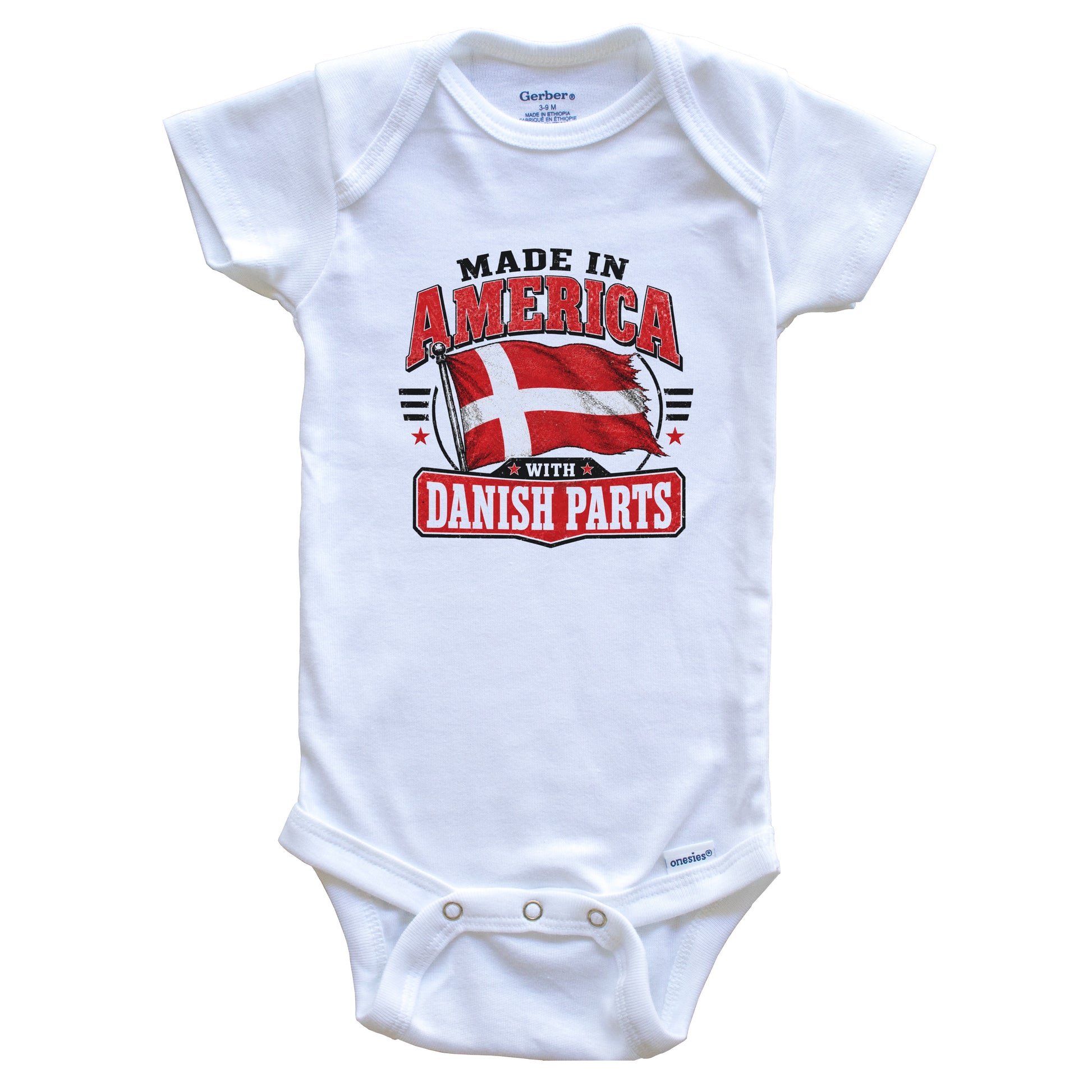 Made In America With Danish Parts Denmark Flag Baby Bodysuit