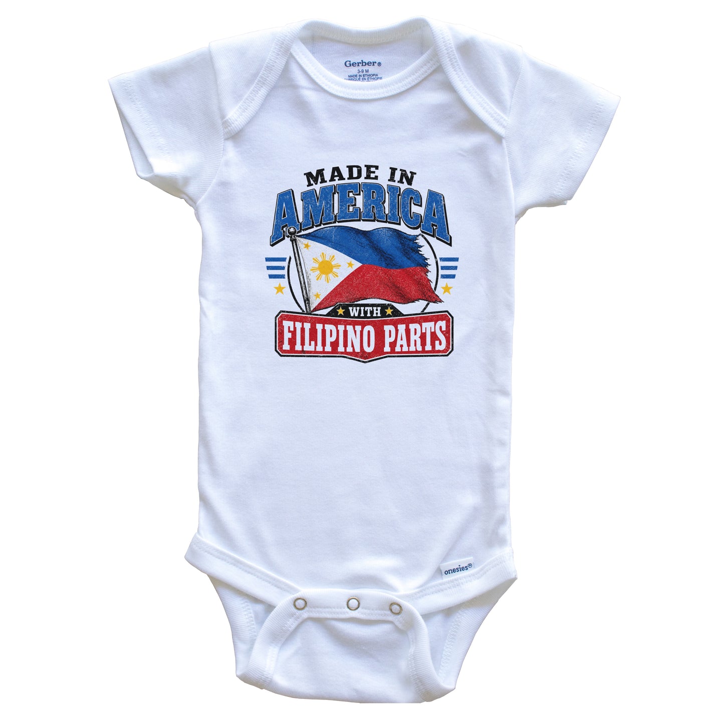 Made In America With Filipino Parts Philippines Flag Baby Bodysuit
