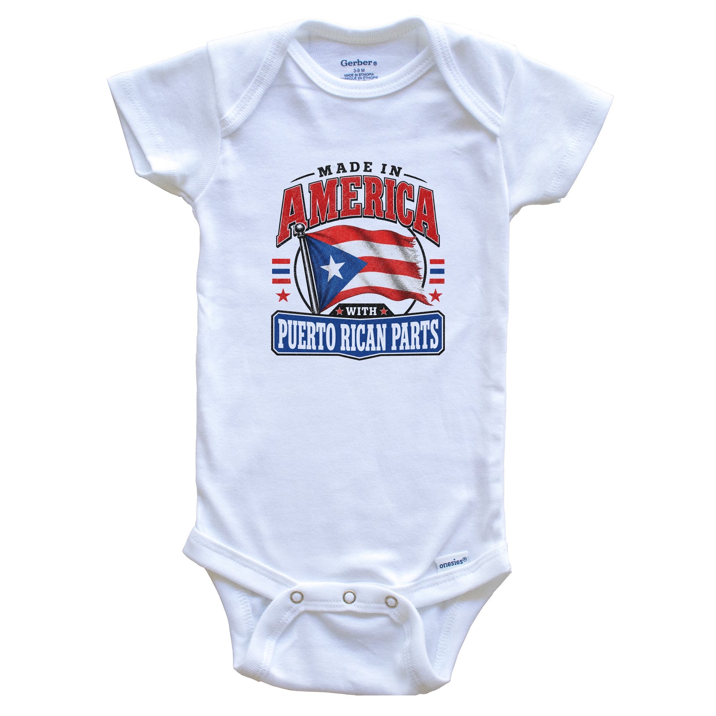 Made In America With Puerto Rican Parts Puerto Rico Flag Baby Bodysuit