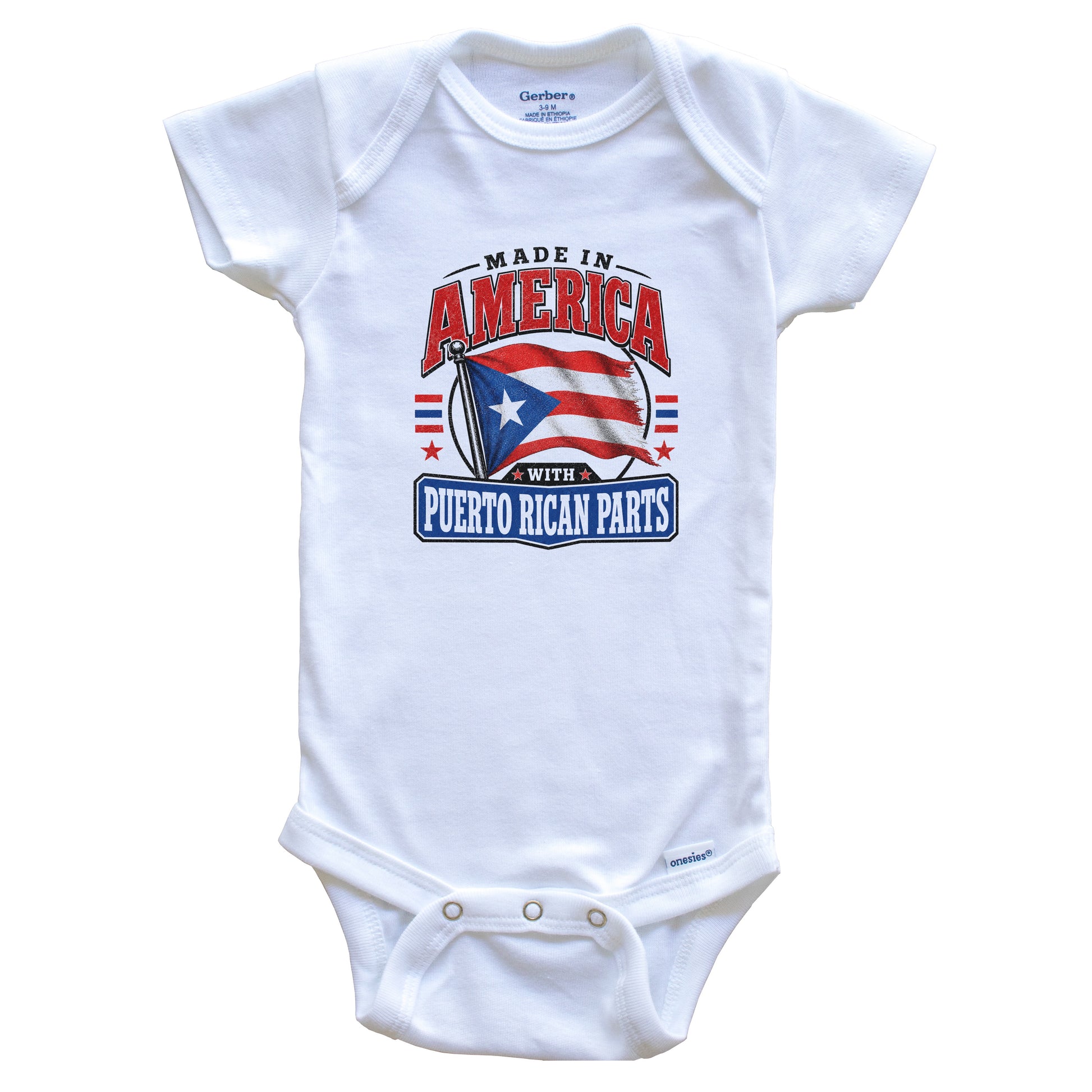 Made In America With Puerto Rican Parts Puerto Rico Flag Baby Bodysuit