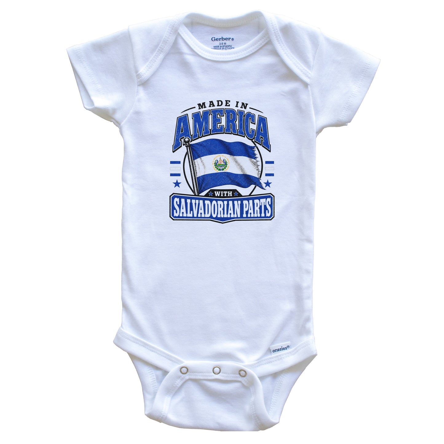 Made In America With Salvadorian Parts El Salvador Flag Baby Bodysuit