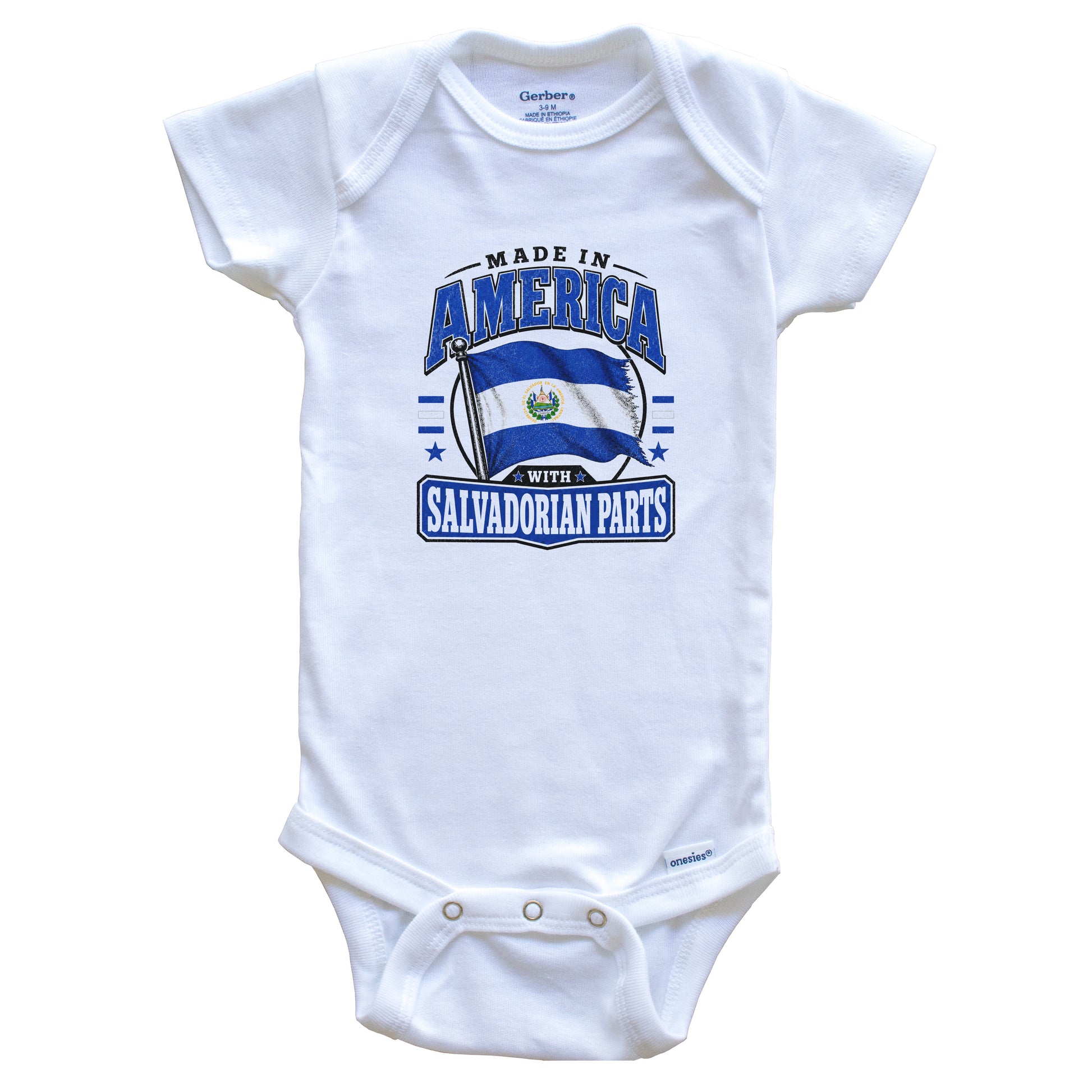 Made In America With Salvadorian Parts El Salvador Flag Baby Bodysuit