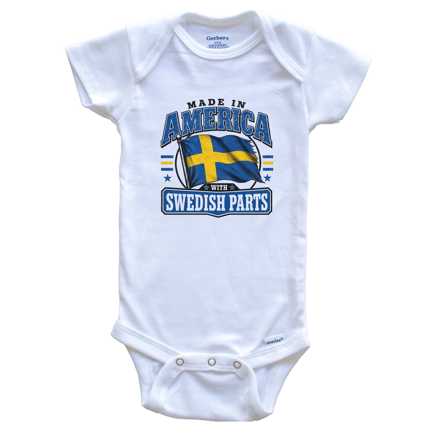 Made In America With Swedish Parts Sweden Flag Baby Bodysuit