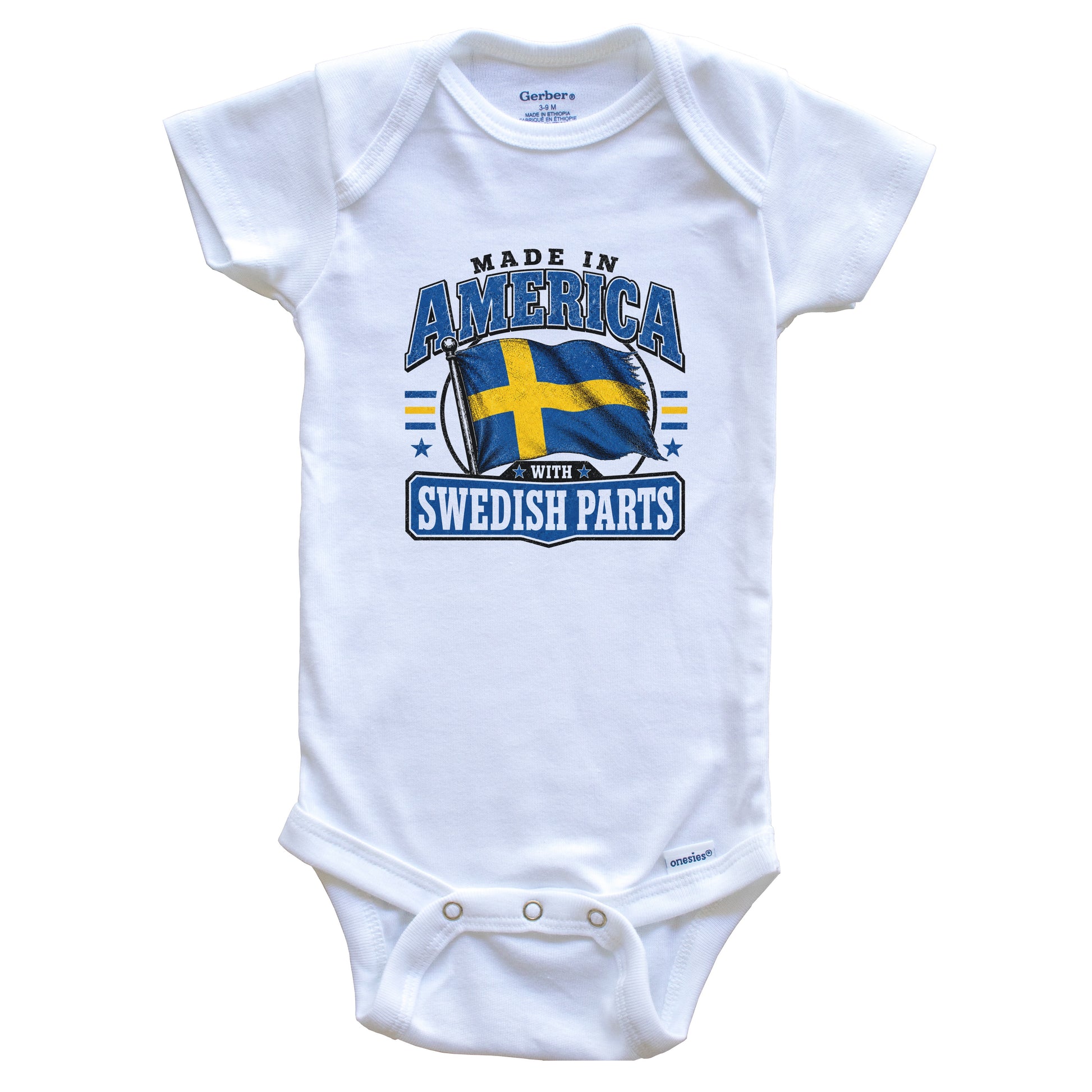 Made In America With Swedish Parts Sweden Flag Baby Bodysuit