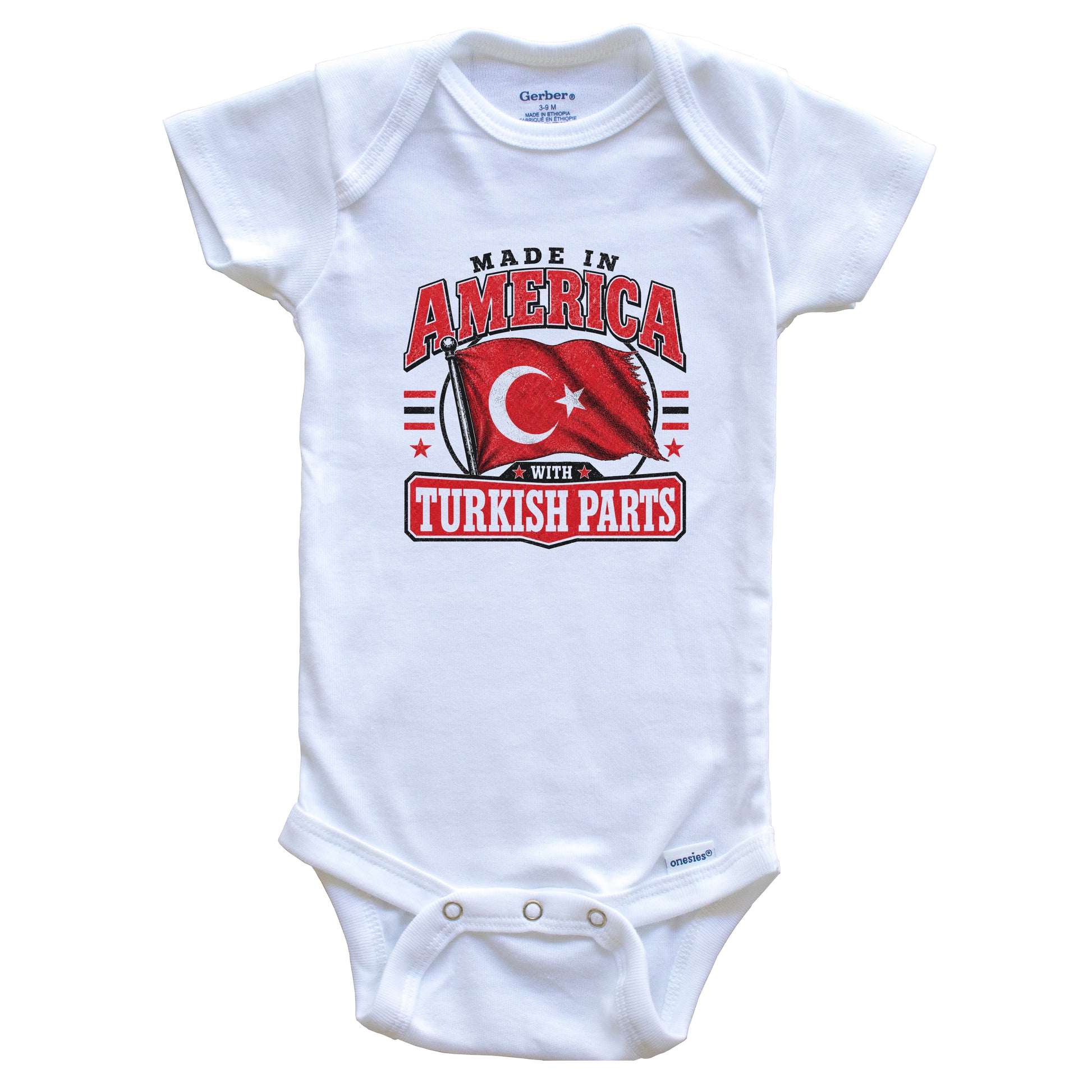 Made In America With Turkish Parts Turkey Flag Baby Bodysuit