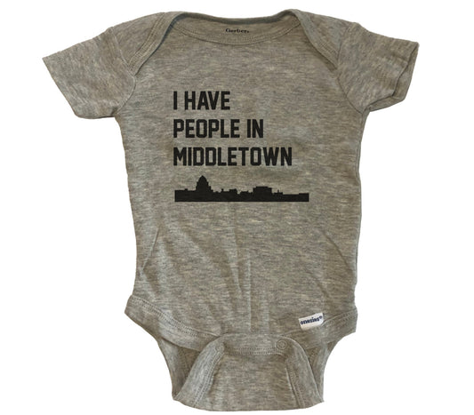I Have People In Middletown Connecticut Skyline Baby Bodysuit - Grey