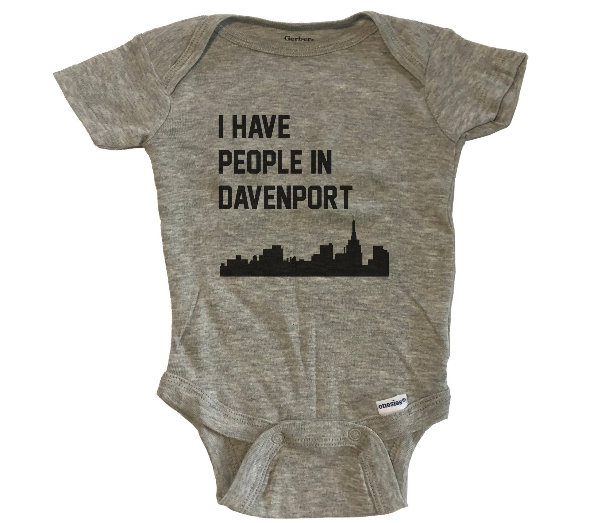 I Have People In Davenport Iowa Skyline Baby Bodysuit - Grey