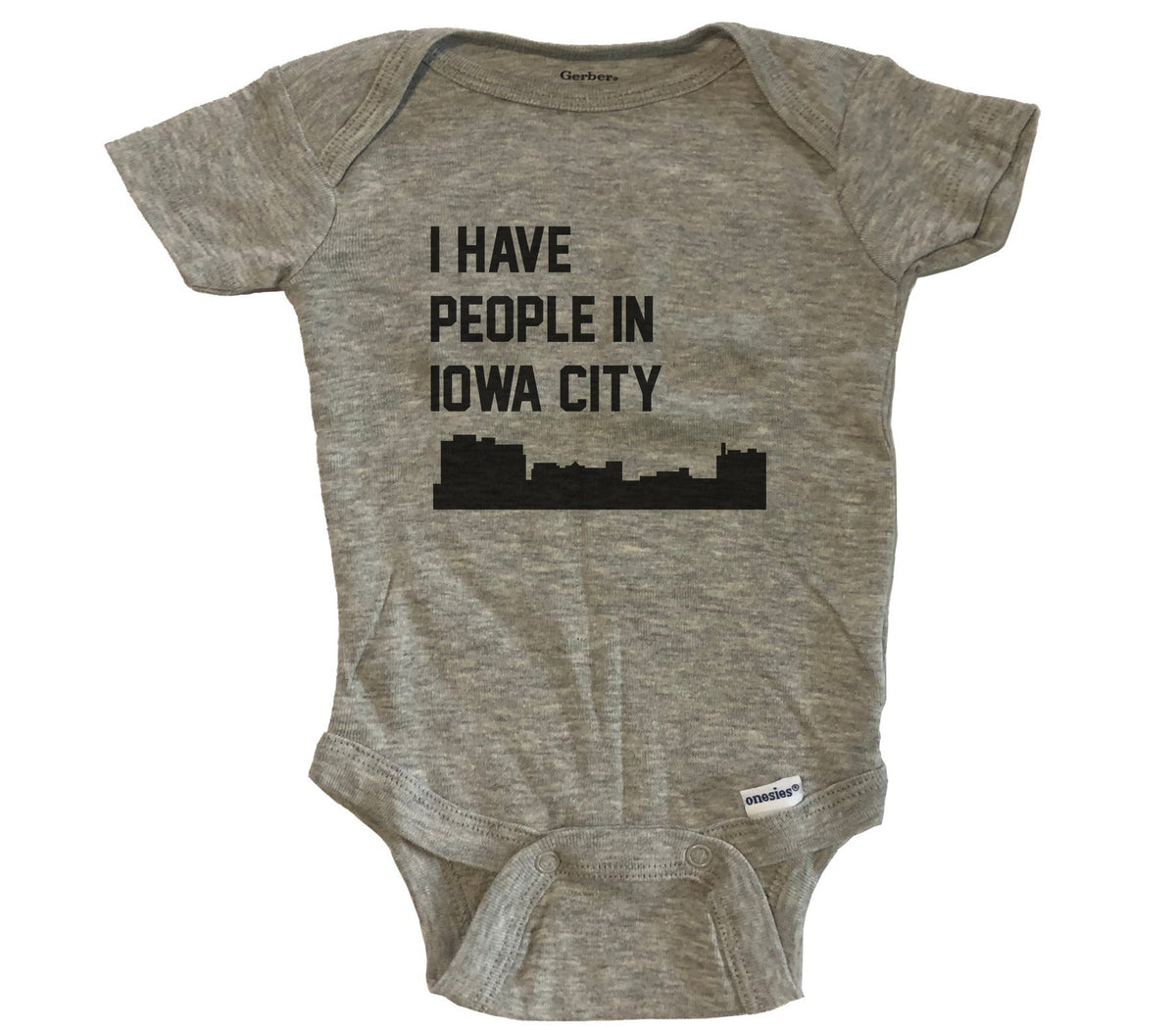 I Have People In Iowa City Iowa Skyline Baby Bodysuit - Grey