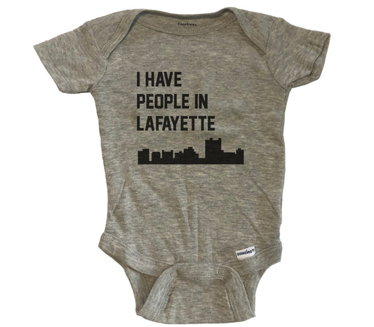 I Have People In Lafayette Louisiana Skyline Baby Bodysuit - Grey