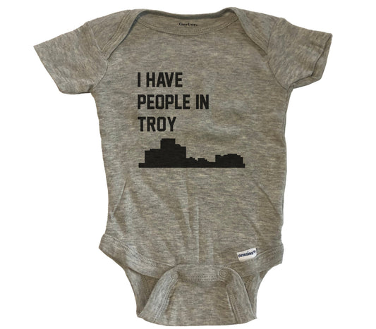 I Have People In Troy Michigan Skyline Baby Bodysuit - Grey