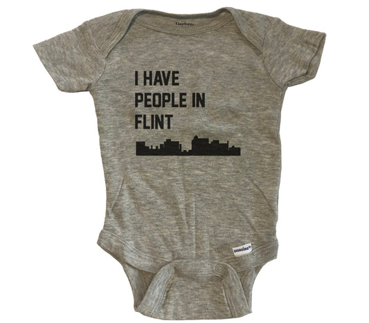 I Have People In Flint Michigan Skyline Baby Bodysuit - Grey