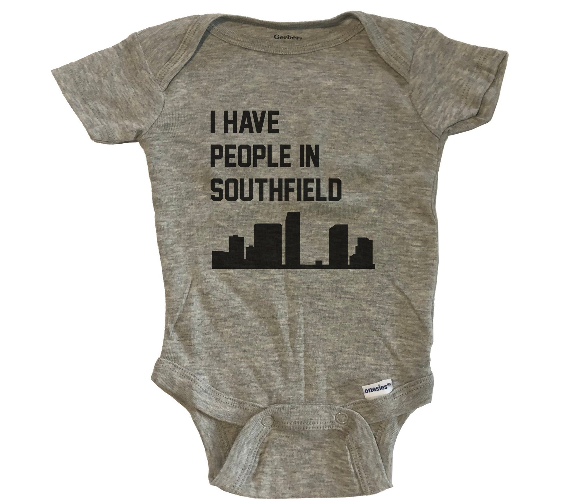 I Have People In Southfield Michigan Skyline Baby Bodysuit - Grey