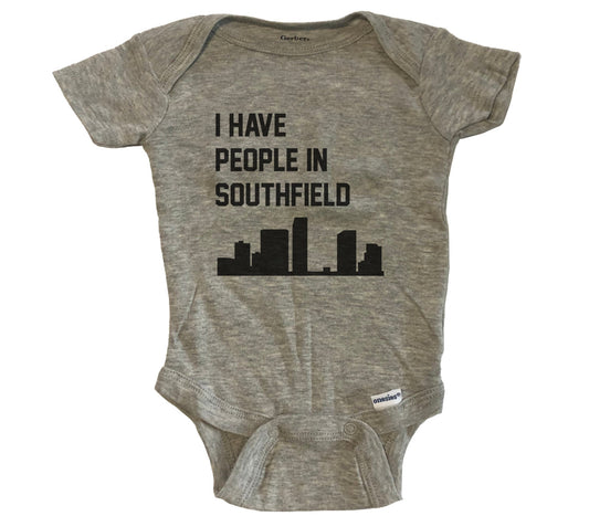 I Have People In Southfield Michigan Skyline Baby Bodysuit - Grey