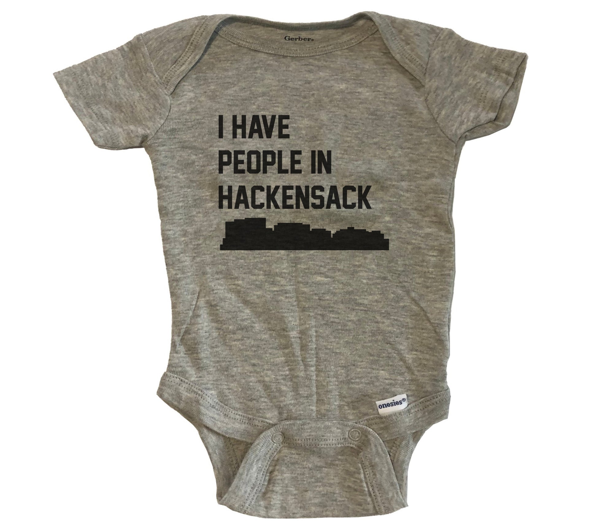 I Have People In Hackensack New Jersey Skyline Baby Bodysuit - Grey