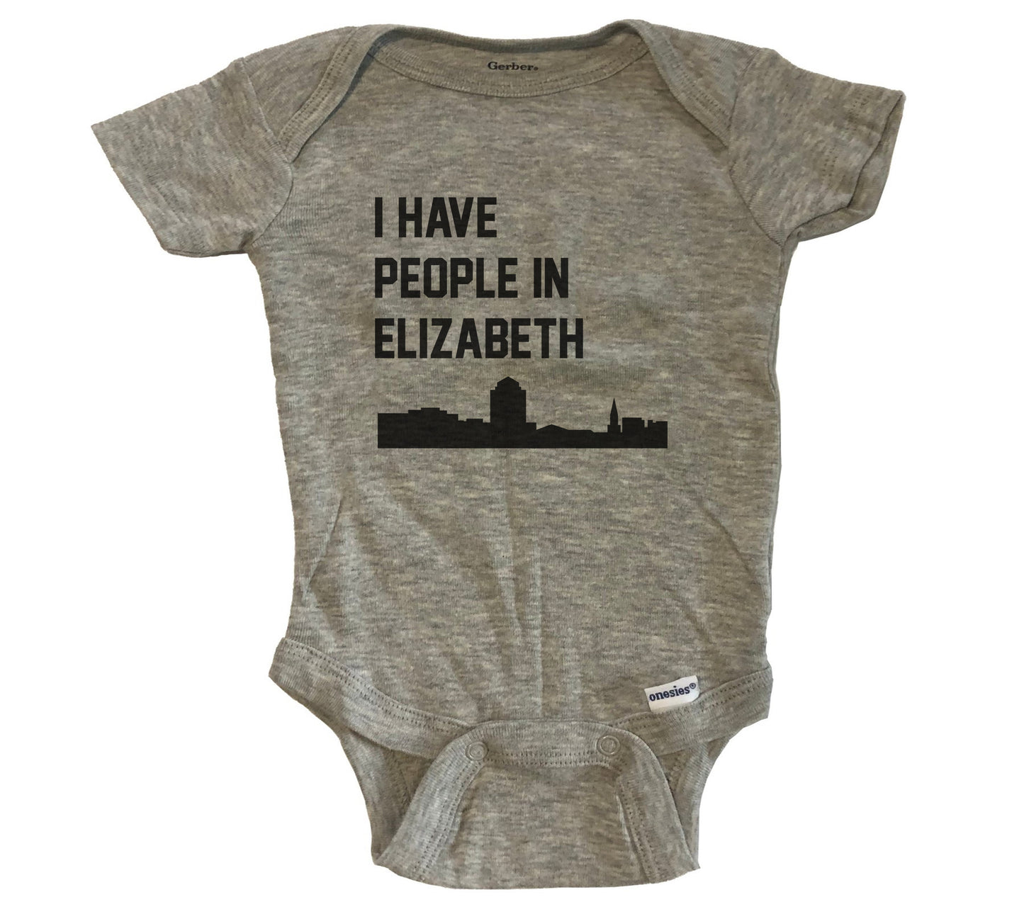 I Have People In Elizabeth New Jersey Skyline Baby Bodysuit - Grey