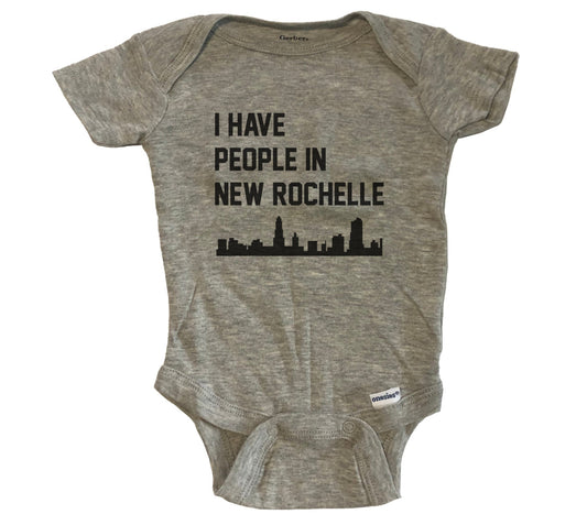 I Have People In New Rochelle New York Skyline Baby Bodysuit - Grey