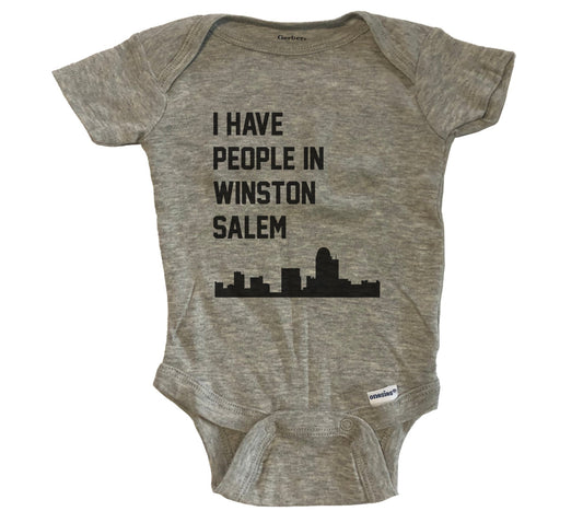 I Have People In Winston-Salem North Carolina Skyline Baby Bodysuit - Grey