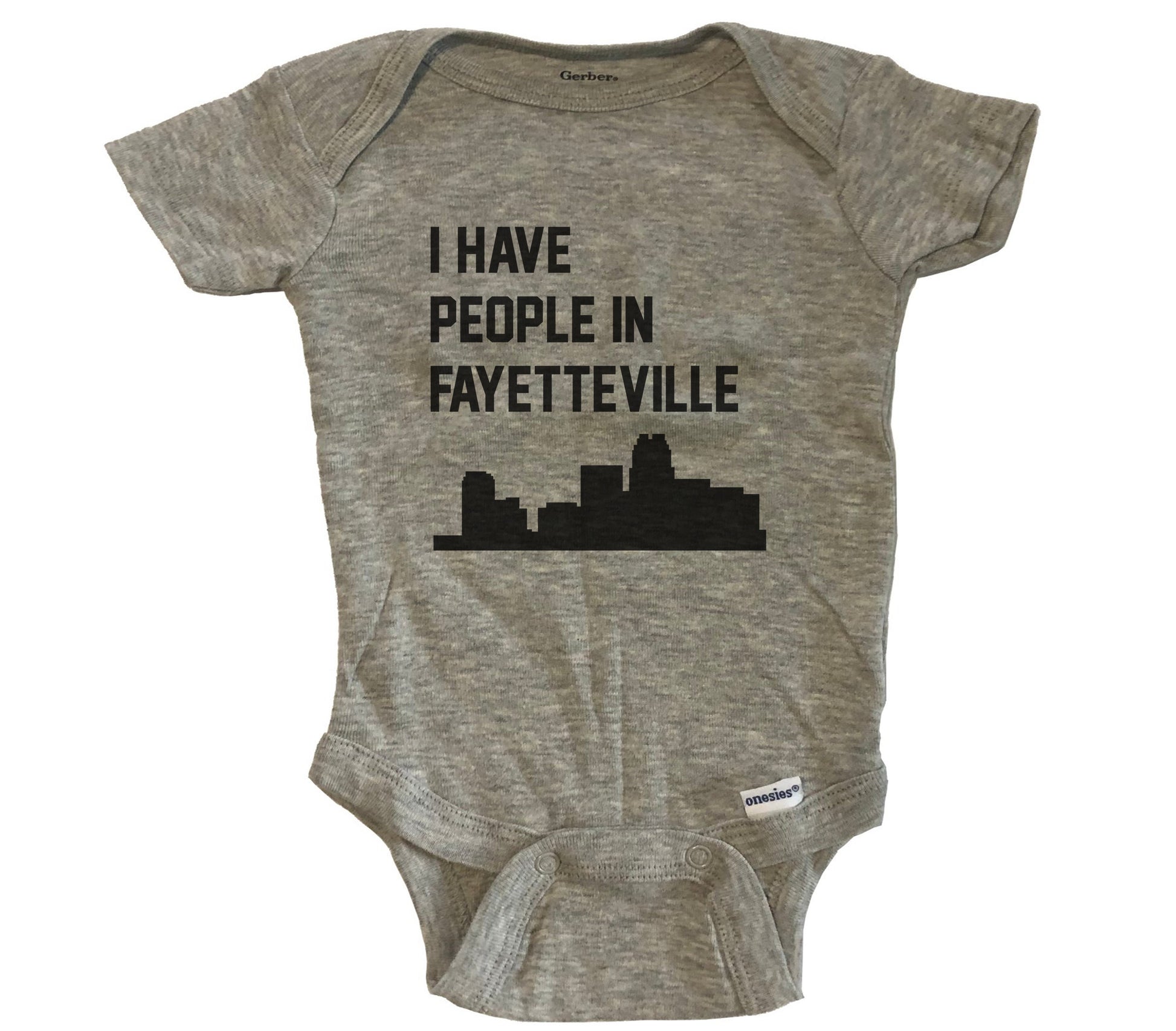 I Have People In Fayetteville North Carolina Skyline Baby Bodysuit - Grey