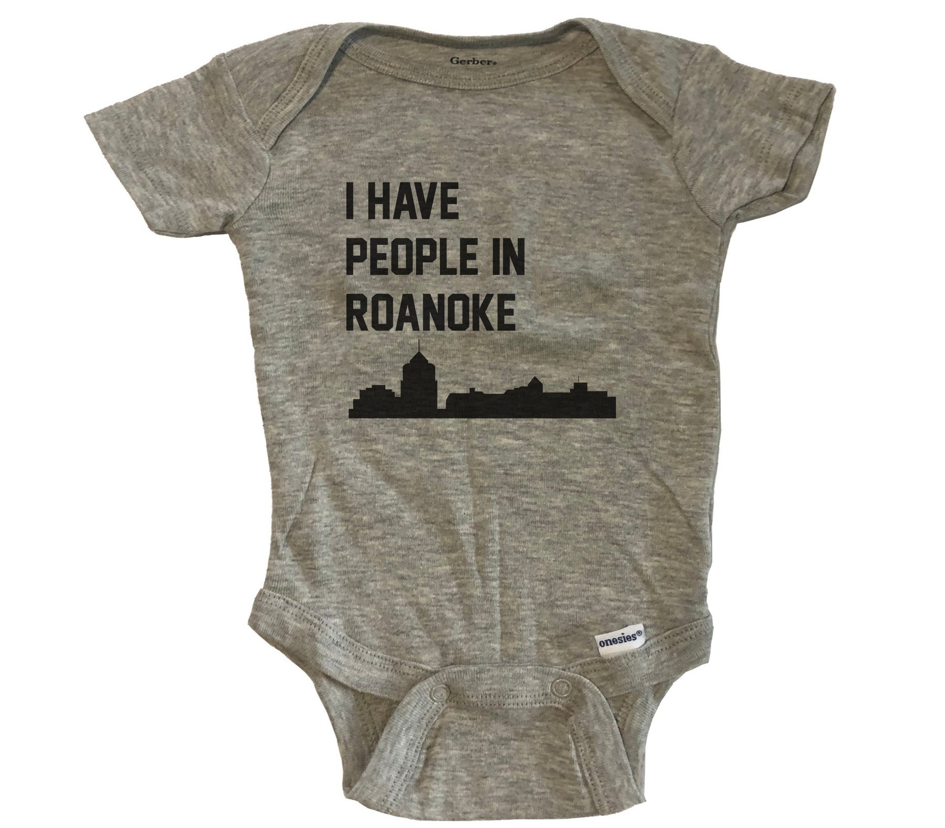 I Have People In Roanoke Virginia Skyline Baby Bodysuit - Grey