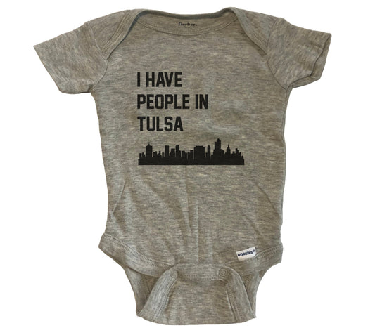 I Have People In Tulsa Oklahoma Skyline Baby Bodysuit - Grey