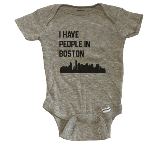 I Have People In Boston Massachusetts Skyline Baby Bodysuit - Grey