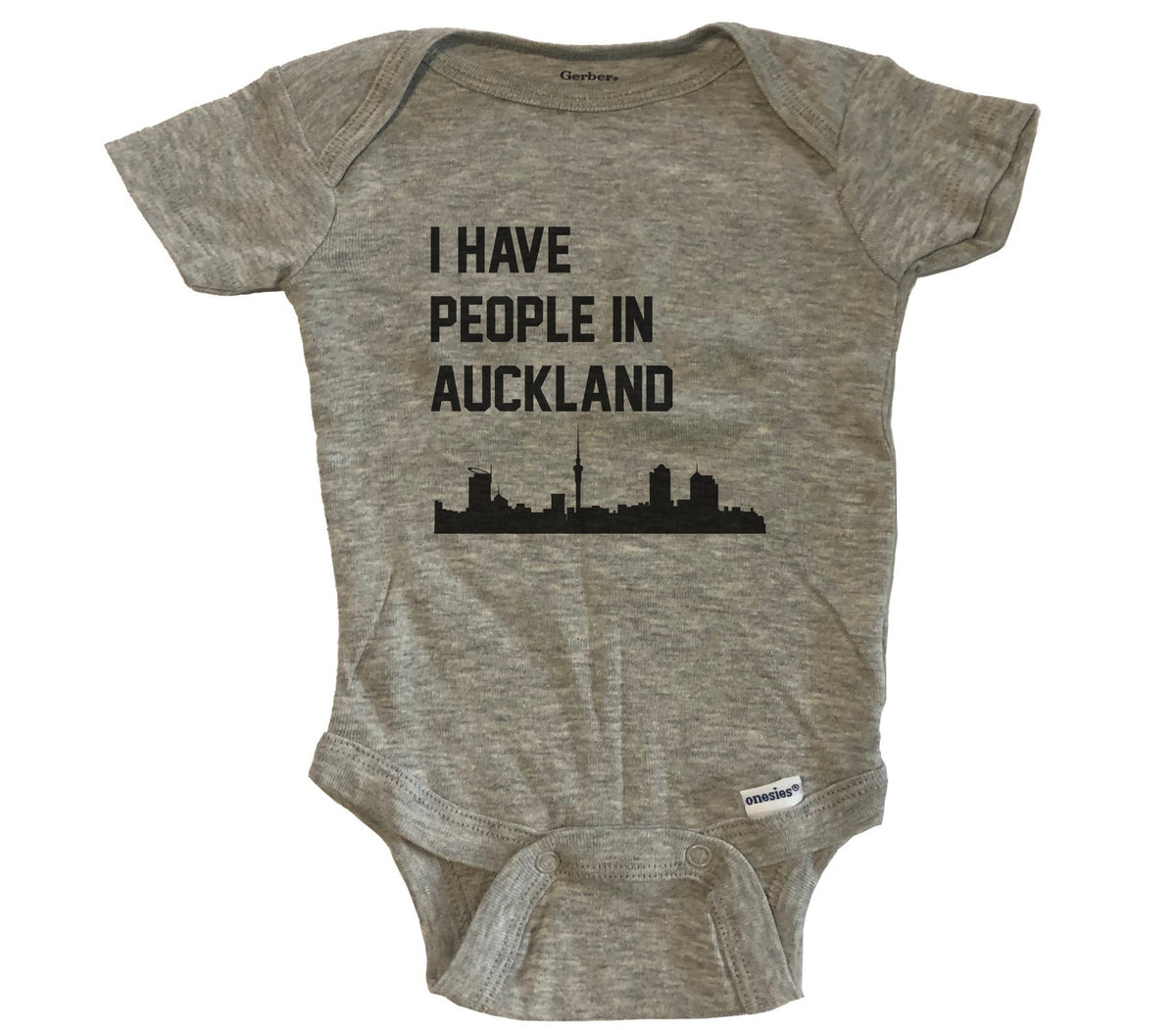I Have People In Auckland New Zealand Skyline Baby Bodysuit - Grey