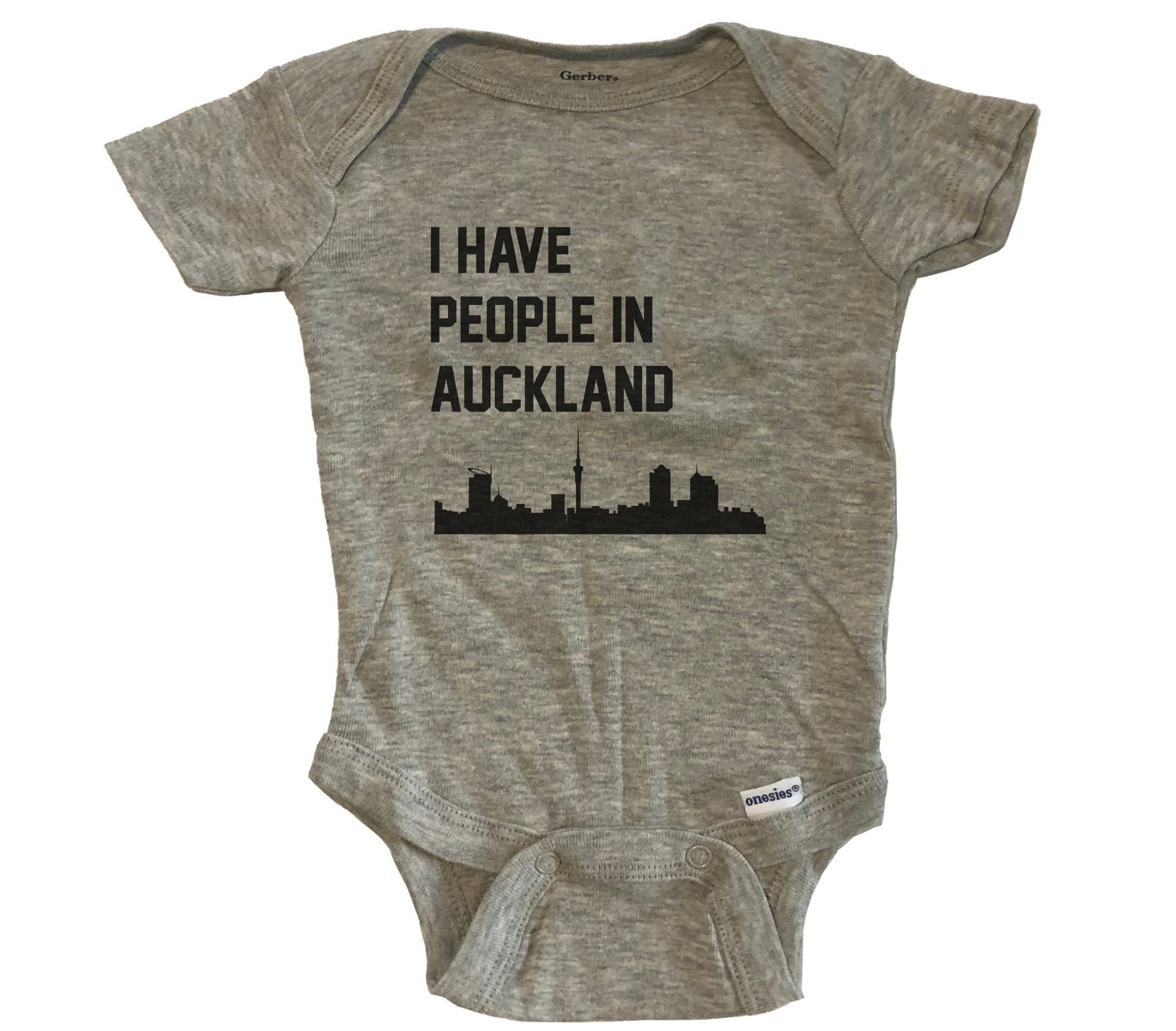 I Have People In Auckland New Zealand Skyline Baby Bodysuit - Grey