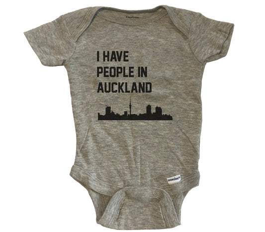 I Have People In Auckland New Zealand Skyline Baby Bodysuit - Grey
