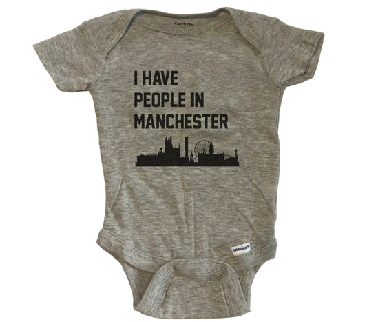 I Have People In Manchester England Skyline Baby Bodysuit - Grey