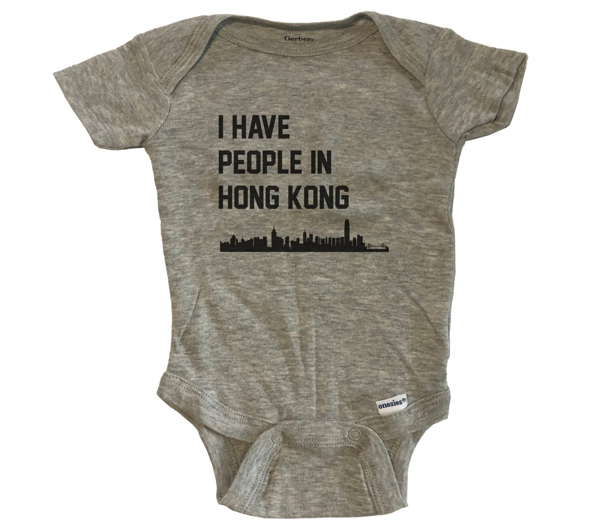 I Have People In Hong Kong Skyline Baby Bodysuit - Grey