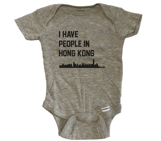 I Have People In Hong Kong Skyline Baby Bodysuit - Grey
