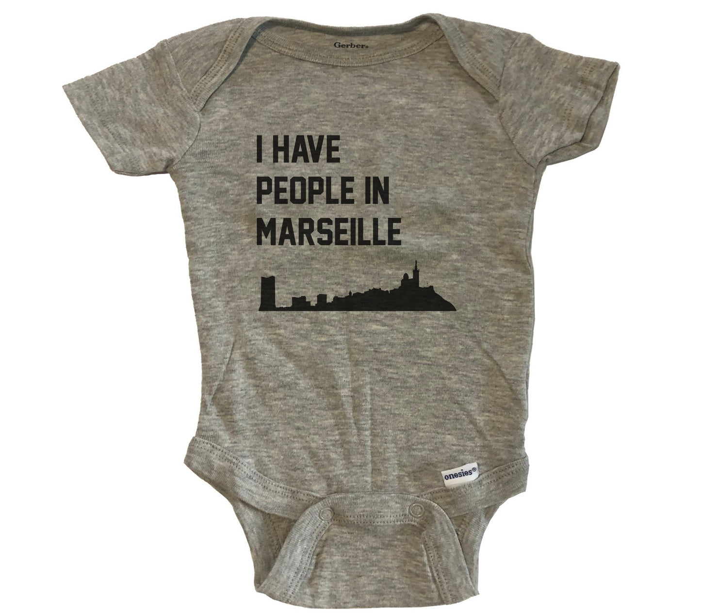 I Have People In Marseille France Skyline Baby Bodysuit - Grey