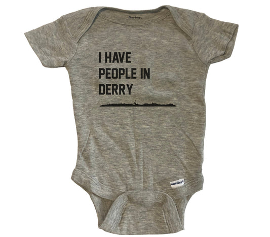 I Have People In Derry Northern Ireland Skyline Baby Bodysuit - Grey