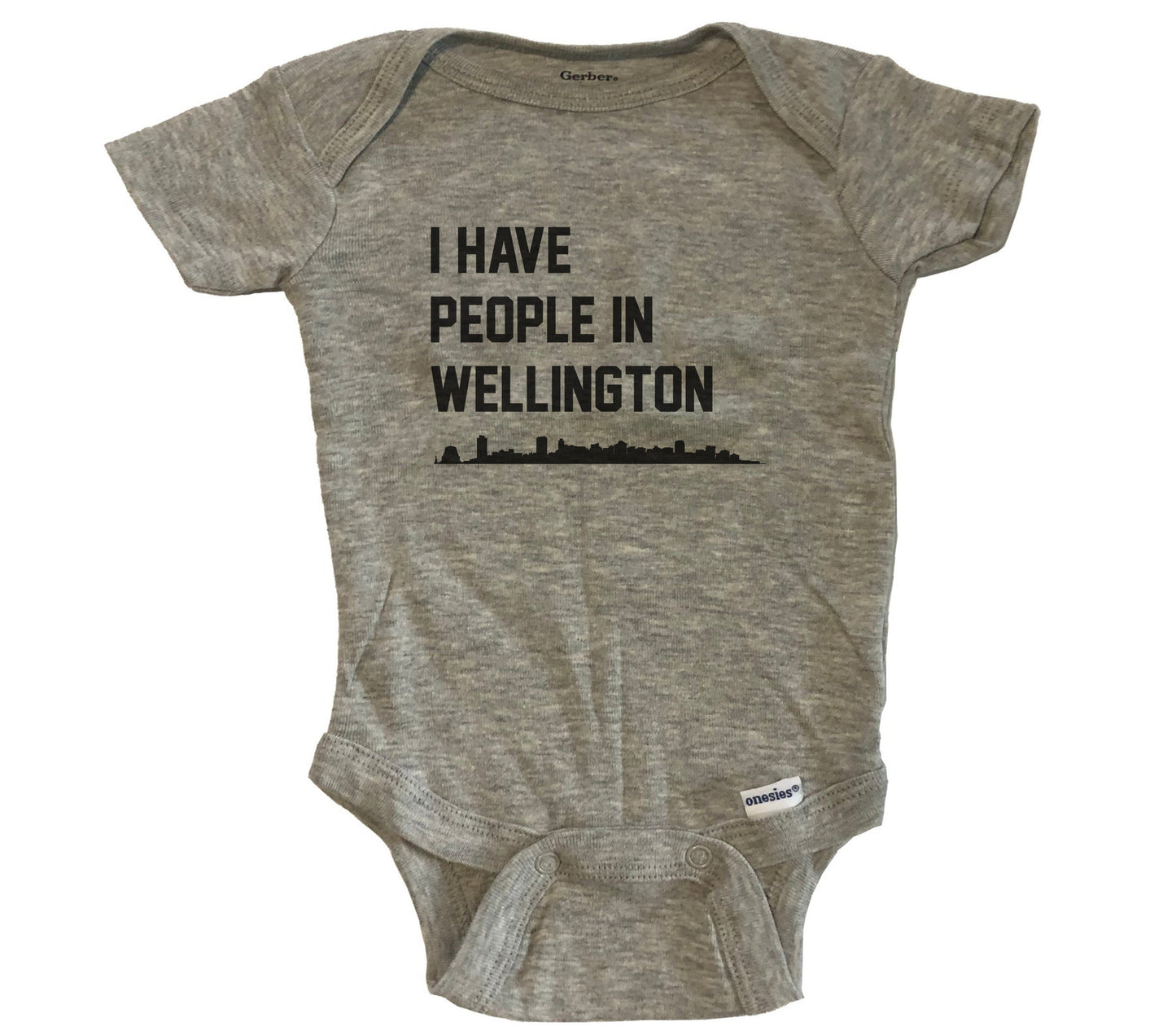 I Have People In Wellington New Zealand Skyline Baby Bodysuit - Grey