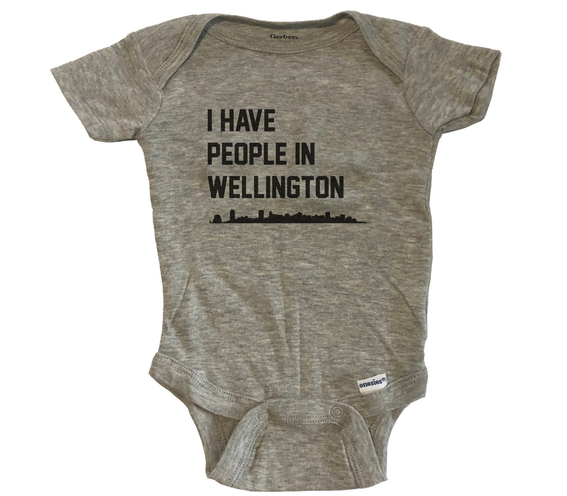 I Have People In Wellington New Zealand Skyline Baby Bodysuit - Grey