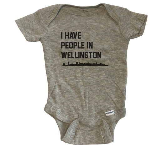 I Have People In Wellington New Zealand Skyline Baby Bodysuit - Grey