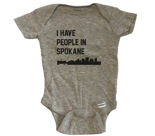 I Have People In Spokane Washington Skyline Baby Bodysuit - Grey