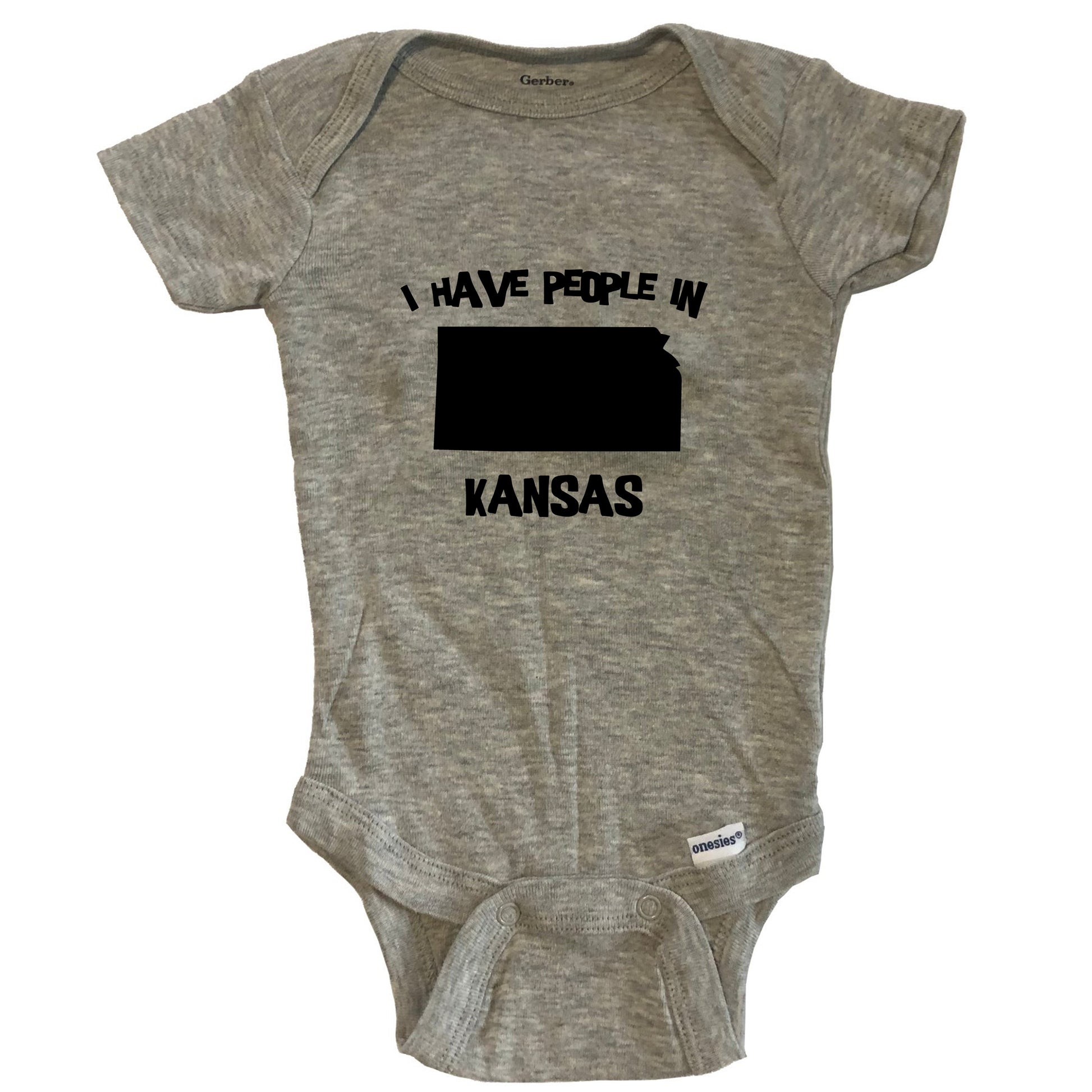 State Silhouette I Have People In Kansas Baby Bodysuit - Grey