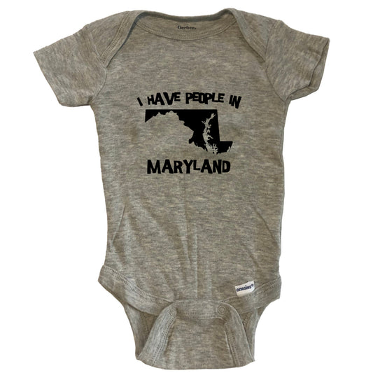 State Silhouette I Have People In Maryland Baby Bodysuit - Grey