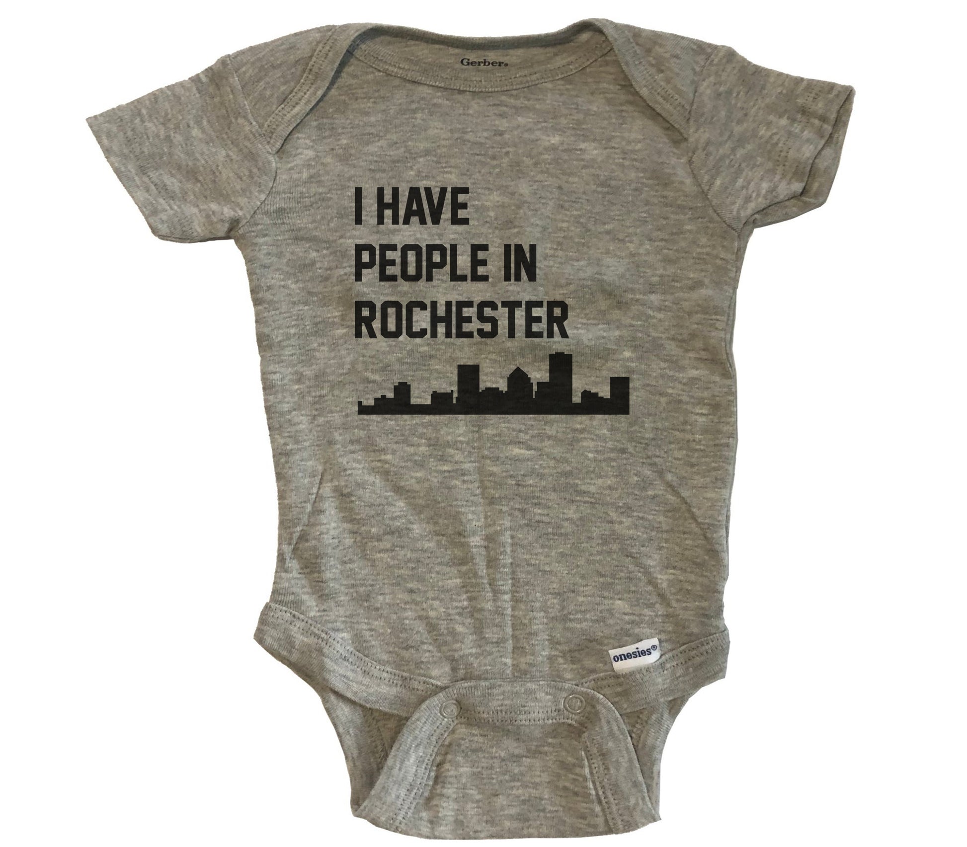I Have People In Rochester New York Skyline Baby Bodysuit - Grey