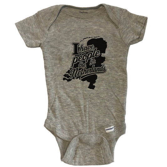 I Have People In the Netherlands Country Silhouette Baby Bodysuit - Grey