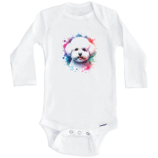 Bichon Frise Rainbow Watercolor Portrait Dog Lover Baby Bodysuit - Bichon Frise Baby Gift (Long Sleeves)