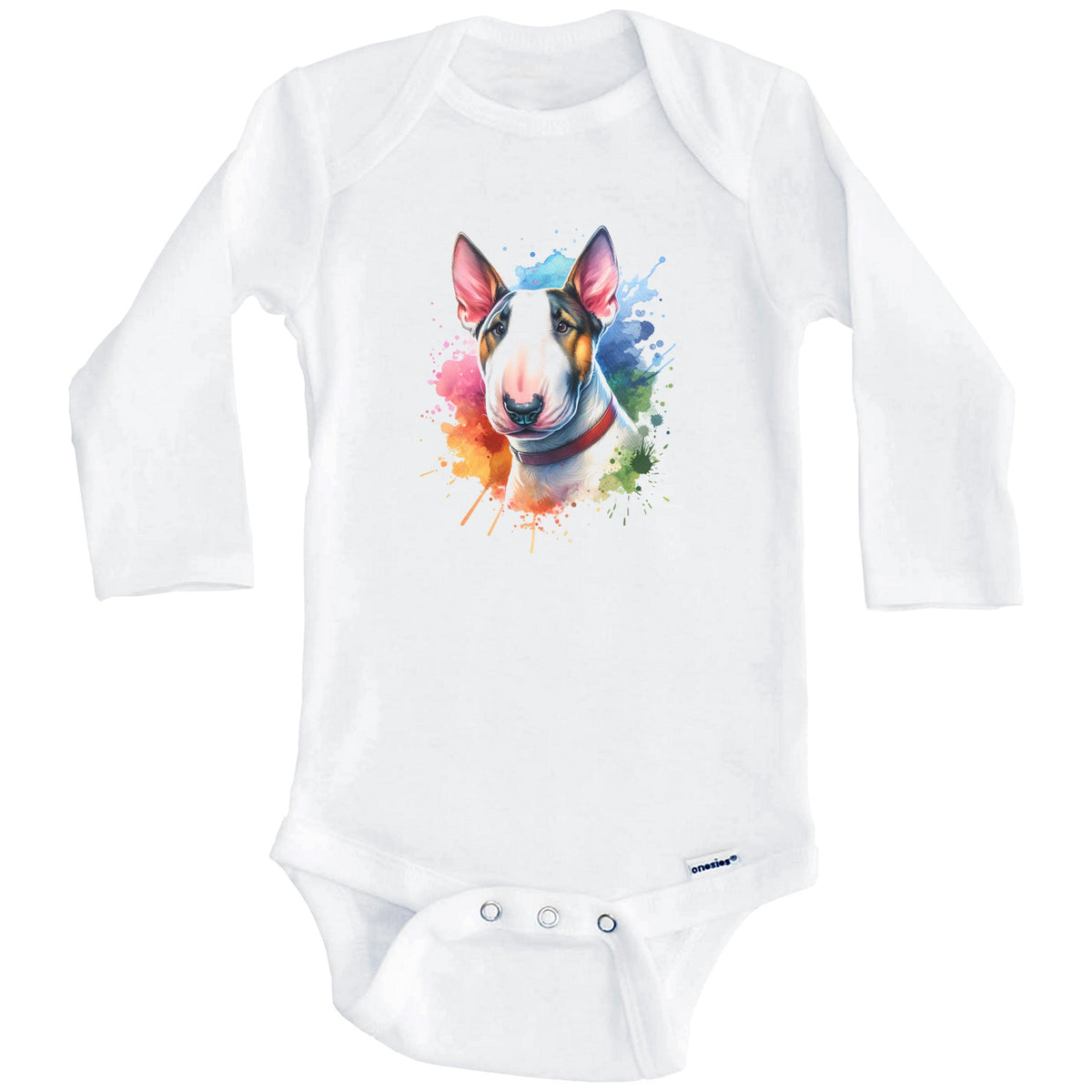 Bull Terrier Rainbow Watercolor Portrait Dog Lover Baby Bodysuit - Bull Terrier Baby Gift (Long Sleeves)