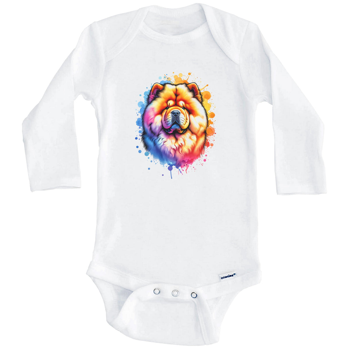 Chow Chow Rainbow Watercolor Portrait Dog Lover Baby Bodysuit - Chow Chow Baby Gift (Long Sleeves)