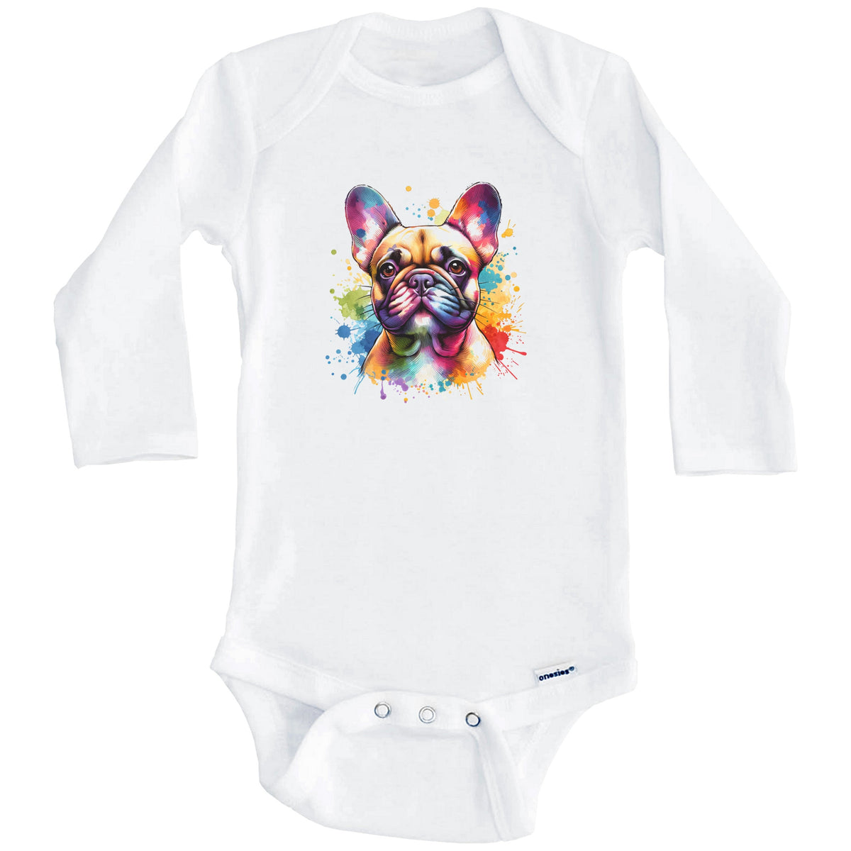 French Bulldog Rainbow Watercolor Portrait Dog Lover Baby Bodysuit - French Bulldog Baby Gift (Long Sleeves)