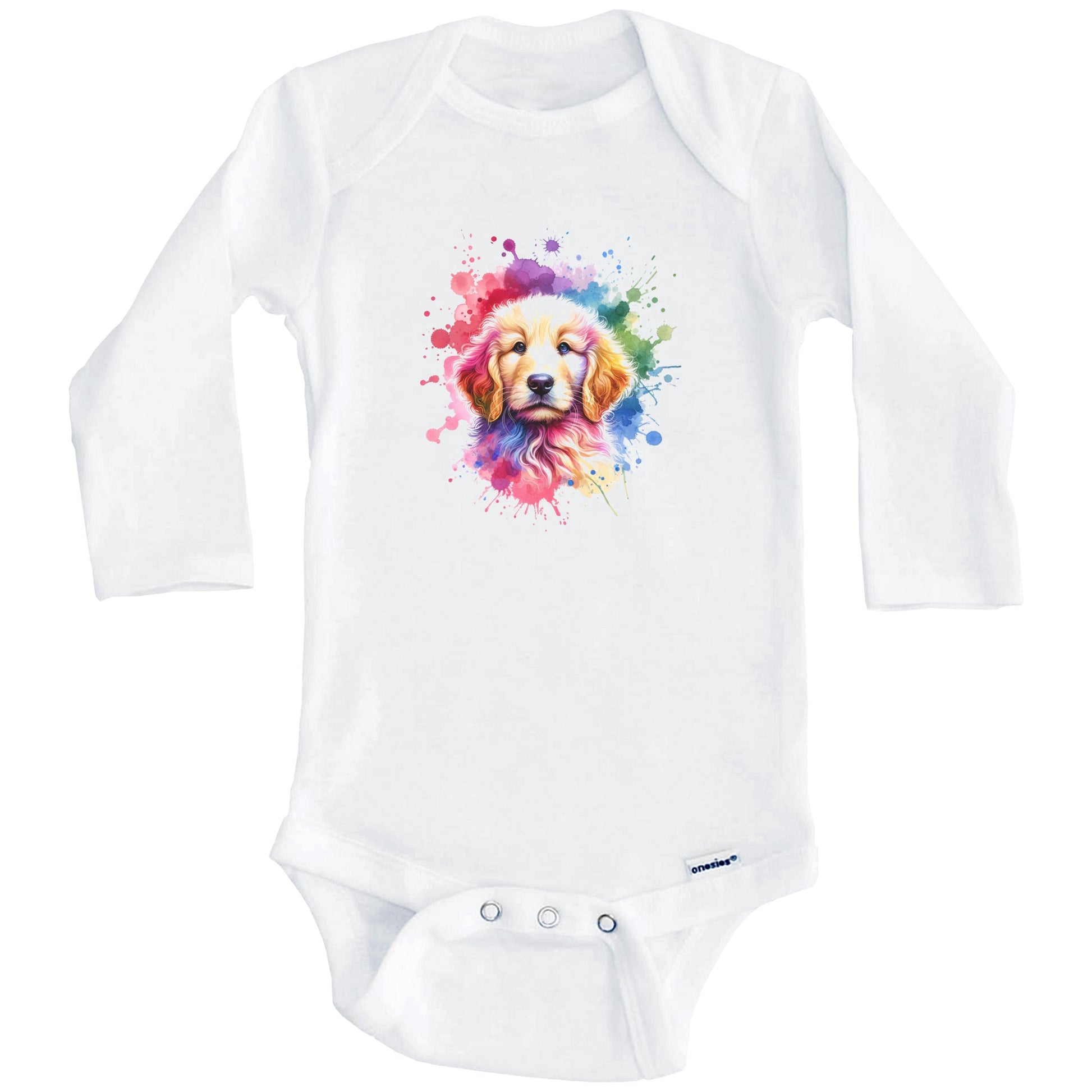 Goldendoodle Rainbow Watercolor Portrait Dog Lover Baby Bodysuit - Goldendoodle Baby Gift (Long Sleeves)