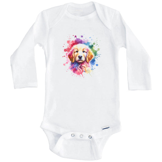 Goldendoodle Rainbow Watercolor Portrait Dog Lover Baby Bodysuit - Goldendoodle Baby Gift (Long Sleeves)