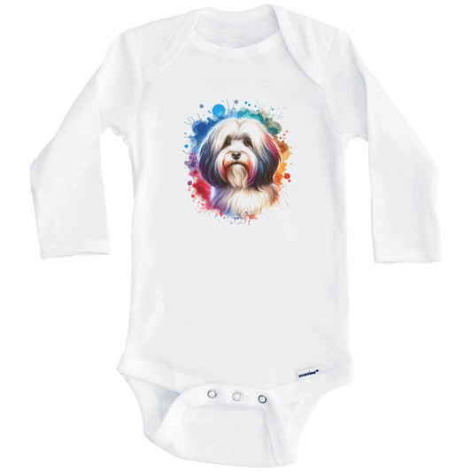 Havanese Rainbow Watercolor Portrait Dog Lover Baby Bodysuit - Havanese Baby Gift (Long Sleeves)